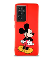 Samsung Galaxy S21 Ultra Soft Premier Kapak Mickey Mouse-D Tasarımlı Silikon Kılıf - Kırmızı (Şeffaf)