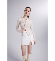Çıtçıtlı Uzun Kollu Anna Bluz Bej