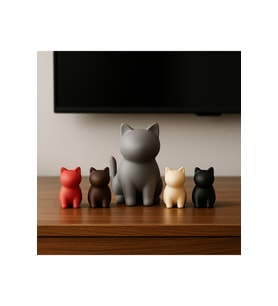 Şık 3D Kedi Biblo Seti, Anne ve Renkli Yavru Figürler Dekorasyonu