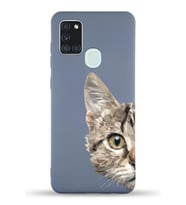 Samsung Galaxy A21s Uyumlu Lansman Kılıf Catface Tasarımlı İçi Kadife Kapak-Petrol Mavisi (Şeffaf)