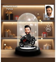 KİŞİYE ÖZEL MOTORCU TASARIMLI IŞIKLI KARİKATÜR FANUS BİBLO, MOTORCU HEDİYESİ