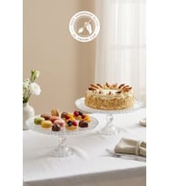 Glamis Selen Concept Damla Model Ayaklı El Yapımı Cam Yuvarlak Kek ve Pasta Sunumluk 2'li Set (Şeffaf)