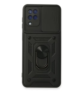 Galaxy A22 Kılıf Pars Lens Yüzüklü Silikon - Siyah