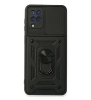 Galaxy A22 Kılıf Pars Lens Yüzüklü Silikon - Siyah