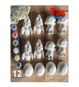 Atölye Lavi Shop Taş Boyama Seti 12 Adet Astronot Roket Dünya ( Uzay Temalı Taş Tozu Objeleri)