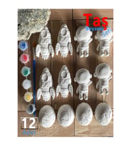 Atölye Lavi Shop Taş Boyama Seti 12 Adet Astronot Roket Dünya ( Uzay Temalı Taş Tozu Objeleri)