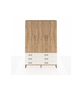 Arges Dolap 5 Raflı 6 Çekmeceli Tek Askılı 132x30x195 Çam-Çam/Aytaşı