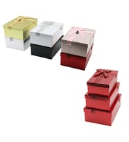 3PCS D.dörtgen Parlak Mix Renkli - Kabartma Desen Karton Hediye Kutusu Kurdelalı 22.5X15.5-20.5X13.5-18.5X11.5CM