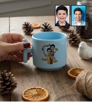 Kişiye Özel Karikatürlü Sarı Kırmızı Taraftar Baba Oğul T Pastel Kupa Babalar Günü Hediyesi
