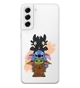 Samsung Galaxy S22 Uyumlu Sevimli Baby Yoda ve Stitch Desenli Şeffaf Telefon Kılıfı