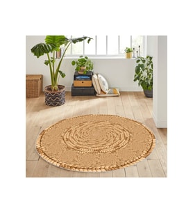 Eliana Home Baskılı, Yıkanabilir Kaymaz Taban Yuvarlak Halı LNA7061-SD327 120x120 cm (Kahverengi)