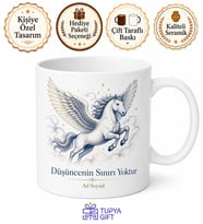 Pegasus Kanatlı At Çizimli Sınır Tanımayan Özgür Düşünce Kupa Bardak Hediye