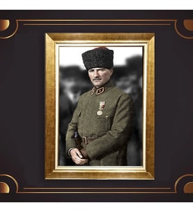Altın Varaklı Çerçeveli Paspartulu Atatürk Tablo z4782 (Gold)