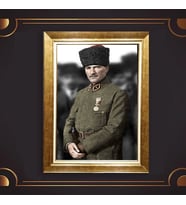 Altın Varaklı Çerçeveli Paspartulu Atatürk Tablo z4782 (Gold)