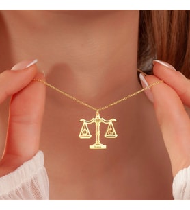 Kişiye Özel 925 Ayar Gümüş Tasarım Ay ve Güneş Terazi İsim Kolye (Gold)