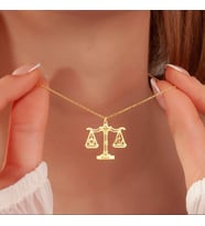 Kişiye Özel 925 Ayar Gümüş Tasarım Ay ve Güneş Terazi İsim Kolye (Gold)