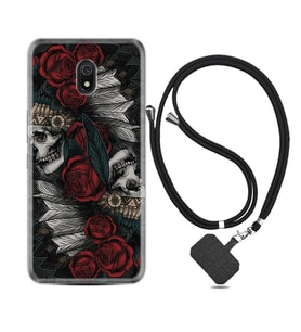 Xiaomi Redmi 8A 8 Pro 9C 9T 10C 11T Pro Kılıf Boyun Askılı Silikon Skull Rose 1673