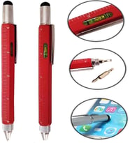 Özel Üretim Çok Fonksiyonlu Tükenmez Teknik Kalem – Cetvelli, Tornavidalı, Su Terazili, Touchpen Dokunmatik Uçlu, Mimar ve Mühendisler Için Pratik Hediyelik Kalem (Kırmızı)