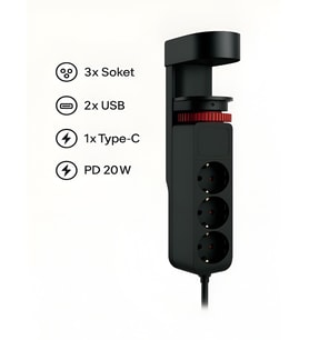 Özel Tasarım Akım Korumalı 2XUSB-A, 3'LÜ Priz, PD 20W 1USB-C Tepe-C Çoklayıcı Tutacaklı Priz