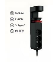 Özel Tasarım Akım Korumalı 2XUSB-A, 3'LÜ Priz, PD 20W 1USB-C Tepe-C Çoklayıcı Tutacaklı Priz