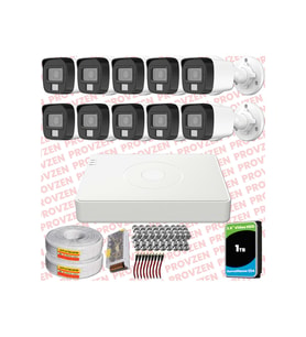 Provzen Hikvision 10 Kamera Hibrit ColorVu Full HD Güvenlik Kamera Olay Anında bildirim