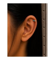 Sertifikalı 316L Çelik Turkuaz Mavi ve Şeffaf Taşlı Kademeli Geometrik Premium Altın Kaplama Tragus ve Helix Piercing