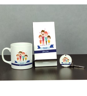 Babalar Günü Hediyesi Üçlü Set (Kupa + Telefon Standı + Anahtarlık)
