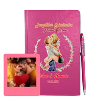 Sevgililer Gününe Özel Pembe Defter Kalem & Instagram Çerçeve Hediye Seti 25