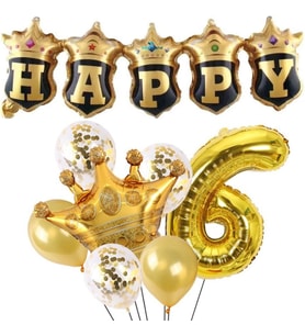 Happy Yazılı Gold Konfetili 6 Yaş Rakam Balon Set