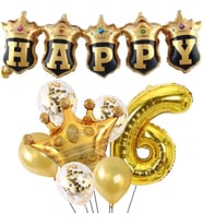 Happy Yazılı Gold Konfetili 6 Yaş Rakam Balon Set
