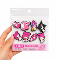 My Melody & Kuromi Temalı PVC Terlik Süsü Seti 8 Adet – Kawaii Karakter Terlik Aksesuarı