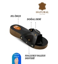 Sermoda Hakiki Deri Kadın Terlik - Halluks Valgus Destekli Jel Taban Kadın Terlik Siyah