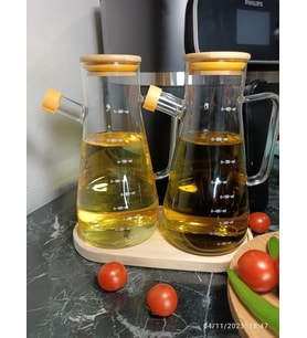 Yağlık Sirkelik Seti Silikon Contalı Bambu Kapaklı 3'lü Set - 900 ml 2 Adet ve Altlık