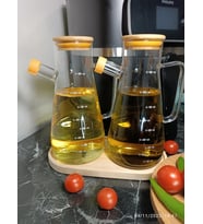 Yağlık Sirkelik Seti Silikon Contalı Bambu Kapaklı 3'lü Set - 900 ml 2 Adet ve Altlık