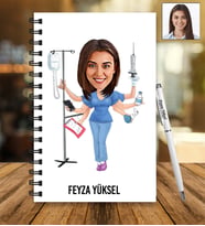 Kişiye Özel Hemşire Tasarımlı Karikatür Ahşap Defter Ve Kalem Seti 92