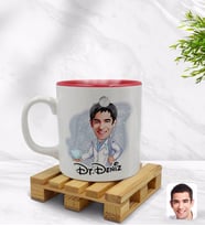 BK Gift Kişiye Özel Erkek Diş Hekimi Karikatürlü İçi Kırmızı Renkli Kupa Bardak Model 3