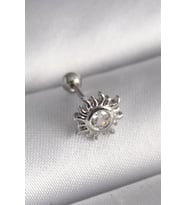 316L Çelik Gümüş Renk Zirkon Taşlı Güneş Tragus Piercing - TJ-PR1279