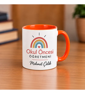 Okul Öncesi Öğretmenine Özel İsimli Porselen Turuncu Nescafe Fincanı 180 ml