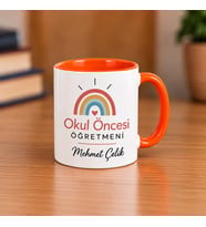 Okul Öncesi Öğretmenine Özel İsimli Porselen Turuncu Nescafe Fincanı 180 ml