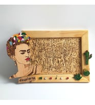 Woodensea Frida Kahlo  Meksika Devrimi Kaktüslü Ahşap Duvar Dekoru El Yapımı (Mor)