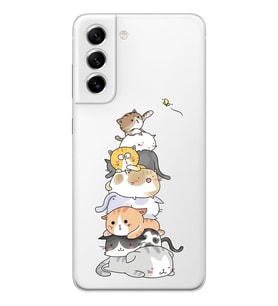 Samsung Galaxy S21 FE Uyumlu Sevimli Kedicikler Tasarımlı Şeffaf Telefon Kılıfı