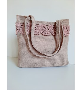 Elchandmade Pembe Tığ İşi Örgü Simli Dantel Detaylı Çanta (A.Pembe)