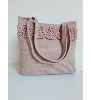 Elchandmade Pembe Tığ İşi Örgü Simli Dantel Detaylı Çanta (A.Pembe)
