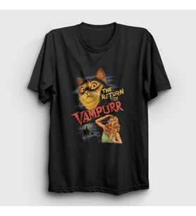 Presmono Unisex Siyah Vampurr Vampir Hediye Kedi Kedili T-Shirt 483048tt