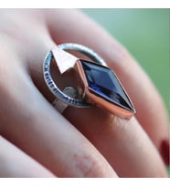 Safir Taşlı Gümüş Otantik Tasarım Yüzük