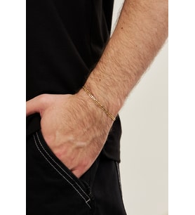 18K Altın Kaplama 3mm Barlı 925 Ayar Gümüş Erkek Zincir Bileklik VEB5290