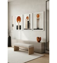 Modern Geometrik Minimalist Soyut Formlar 3’lü Ahşap Çerçeveli Tablo Seti