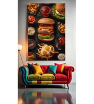 HAMBURGERLİ ZENGİN BİR TABAK V1 Ev Duvar Salon Güzellik Salonu Ofis Dükkan Dekarasyon Kanvas Tablo (Çok Renkli)