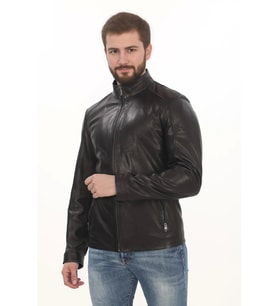 Erkek Minimal ve Çekici Derimont Ceket Erkek Hakiki Kuzu Derisi Slim Fit Siyah Mont