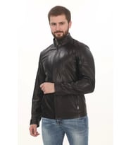 Erkek Minimal ve Çekici Derimont Ceket Erkek Hakiki Kuzu Derisi Slim Fit Siyah Mont